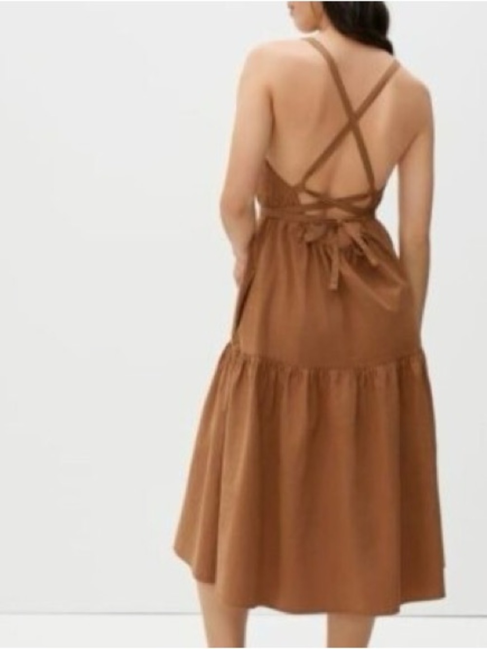 Everlane Pinafore Tiered Back-Tie Midi Dress
